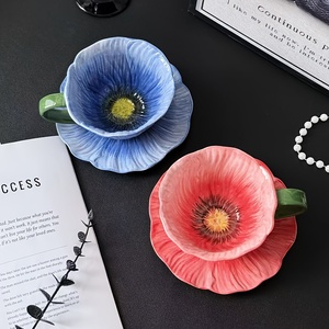 Taza de Café de Cerámica 3D con Diseño Floral Creativo, con Platillo, Pintada a Mano, Taza de Té con Pétalos de Flores, Vajilla de Porcelana Personalizada, Venta al Por Mayor - Product Image 1