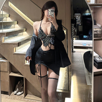 Robe de lingerie papillon transparente dos nu moulante style cami pour femme, tenue de club et de spectacle, vente en gros et sur mesure