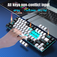 V800 Keyboard Gaming Mekanis Lampu Latar LED Kompak 68 Tombol Mini Keyboard Kantor Berkabel Kabel USB untuk Laptop PC Aksesori Gamer