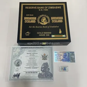 100pcs Grande Taille 100000000000000 Zimbabwe Billet PET Argent Zimbabwe Certificat dans une boîte cadeau de luxe