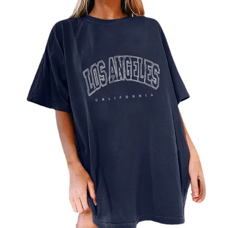 Camiseta de algodão grande e alta com estampa Dtg para mulheres, camiseta feminina de manga larga de verão de alta qualidade