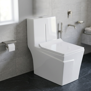 WC monobloc en céramique de luxe blanc et or, à chasse directe, à poser au sol, avec options de couleur personnalisées - Product Image 6