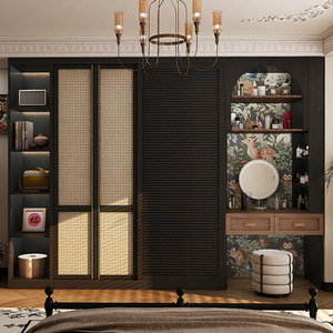 Tủ quần áo gỗ tùy chỉnh với bàn trang điểm LED thiết kế chiếu sáng cửa vòm cho phòng ngủ nhà sử dụng Tủ thiết kế hiện đại - Product Image 3