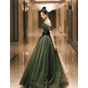 Green Off-Shoulder Evening Dress Natural Waistline Draped Design For Party Events Spring 2026 - Product Image 2