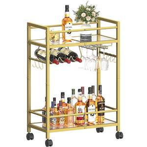 Luxe Eetkamer Goud Metalen Wijnkar Serveren <span class=keywords><strong>Trolley</strong></span> Met 2 Spiegelplanken Thuis Keuken Barkar - Product Image 4