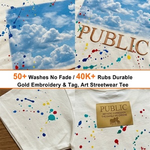 เสื้อยืดโอเวอร์ไซส์สีขาวคุณภาพสูงแบบลำลอง น้ำหนัก 230 กรัม ปักลายและพิมพ์ลายแบบเรียบ สำหรับผู้ชาย พร้อมลายสาดสี รับผลิตจำนวนมากตามแบบ OEM - Product Image 2