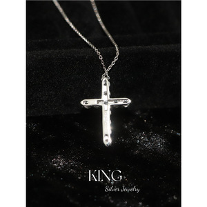 Collier pendentif croix en argent massif avec pavé de pierres, en argent sterling, pour usage quotidien, cadeau, bijoux - Product Image 3