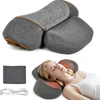 Oreiller de massage du cou 3-en-1 avec chaleur et hauteur réglable, dispositif de traction cervicale en mousse à mémoire de forme pour les douleurs et raideurs du cou
