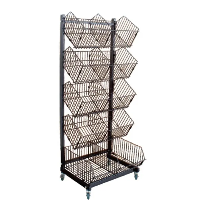 Supermarket metal single sided wire basket display shelf store display stand retail storage rack