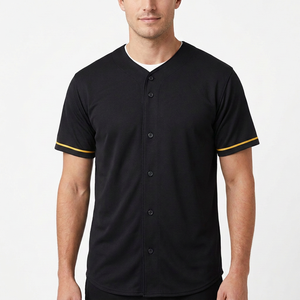 Maillot de baseball personnalisé unisexe noir à manches courtes, col en V, boutons sur le devant, évacuation de l'humidité, respirant, impression par sublimation, adulte, été - Product Image 2
