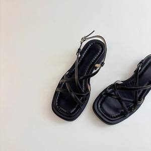 Sandalias Romanas de Oficina de Cuero Genuino con Tiras Cruzadas Versátiles de Verano para Mujer, Sandalias Planas Elegantes Francesas con Punta Abierta - Product Image 4