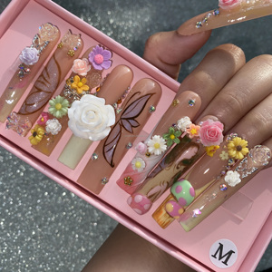 Handmade 10Pcs Acrylic Nail Nhân Tạo Móng Tay Bán Buôn Móng Tay Giả Mắt Mèo Báo Chí Ngắn Trên Móng Tay - Product Image 4