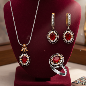 Conjunto de diseño auténtico de piedra granate, venta al por mayor, conjunto de Plata de Ley 925 hecho a mano turco, joyería - Product Image 3