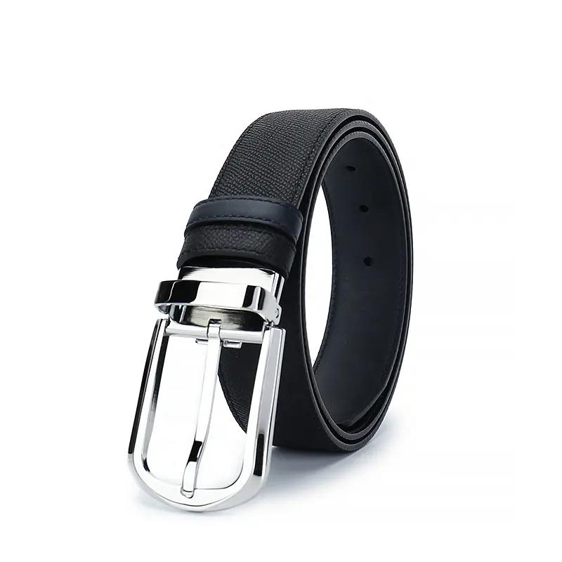 Removable stainless steel pin buckle top leather belt Custom Black Brown Double Side Genuine Leather Men Dress Belt