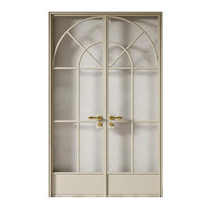 Puertas Francesas de Vidrio Arqueadas con Doble Bisagra y Rejilla, Marco de Aluminio, Puerta Interior con Cerradura, Puerta Abatible - Product Image 5