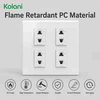 Plaque murale d'alimentation dissimulée Kolani 120 Square à quatre modules, prise universelle quadruple à 2 trous, panneau PC blanc brillant