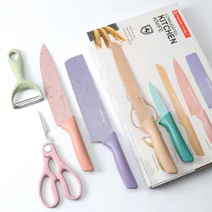 Colorful Kitchen Knives Set of 6 PCS Professional Carbon Stainless Steel Chefs Knives Set With Non-Stick Coating Handle