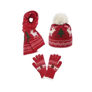WD-A688围巾手套豆豆套装针织冬季保暖套装圣诞围巾冬季手套男女户外帽