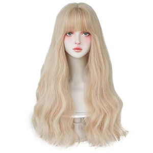Blonde <b>Wig</b> with Bangs Luxury Synthetic Long Body Wave Non-Lace 24 Inch Heat Resistant China Kinky Curly Crochet - Product Image 1