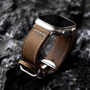 Bracelet en cuir véritable de haute qualité pour Apple Watch Ultra 49MM 45mm 46mm, design rétro pour homme avec boucle à ardillon, bracelet de montre léger - Product Image 2