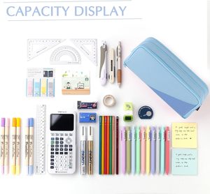 Trousse à crayons en tissu de grande capacité, 3 compartiments, fermeture à glissière, pochette à stylos, organisateur multifonctionnel pour l'école - Product Image 5