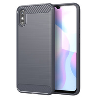 Nouvelle coque de téléphone tendance en TPU souple antichoc avec texture brossée en fibre de carbone pour Redmi 9A 9C