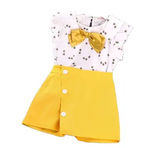 Wholesale Children Clothing New Fashion Girls Kids Wear Children's Clothes Suits 2-pieces Sets With Bow-knot