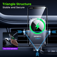 LISEN Support de téléphone de voiture électrique à serrage automatique Chargeur sans fil Ventilateur intégré Ventilation de l'air de refroidissement du tableau de bord Utilisation du support de pare-brise