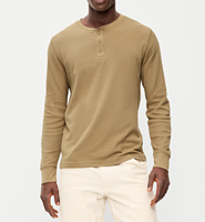 Chemise à manches longues en coton et polyester gaufré pour homme, personnalisable OEM, avec logo brodé, haut thermique décontracté, marque privée, streetwear