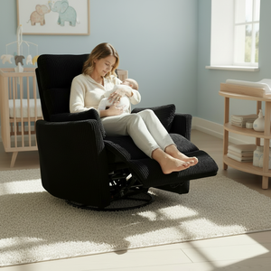 Poltrona Reclinabile a Dondolo VANBOW in Tessuto Nero per Madri in Allattamento - Product Image 1