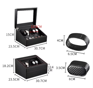 Boîte à montres rotative en fibre de carbone, en cuir PU à motif écossais, double tiroir, vente en gros - Product Image 2