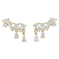 Nouveautés Gemnel 2026 : Ensemble de boucles d'oreilles pendantes courbées en argent sterling 925 plaqué or avec zircone cubique pour mariée