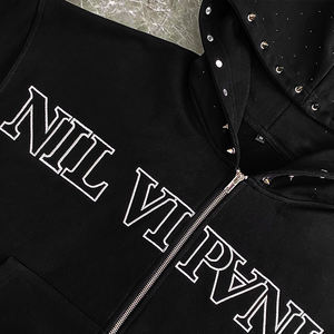 Sweat à capuche zippé unisexe de haute qualité avec logo personnalisé, effet délavé à l'acide, strass, lettres, polyester/coton, polaire, poids lourd, hiver - Product Image 1