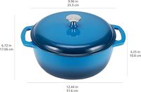 Cocotte en fonte émaillée avec couvercle, deux poignées, robuste, compatible four, ronde, 4,3 litres, bleue