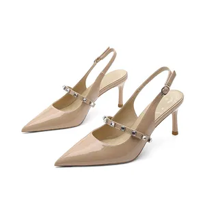 Women's Summer women's shoes Shoes Nude Patent Leather Pointed Rhinestone Lightweight Breathable High Quality ladies heel shoes