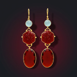 New Arrival <b>Garnet</b> Hydro Gemstone Brass Gold Plated Drop <b>Earrings</b> Handmade Ethnic Style Wedding Gift Party - Product Image 2