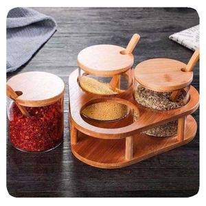 <span class=keywords><strong>3</strong></span> confezioni condimenti contenitore scatola <span class=keywords><strong>Set</strong></span> barattolo con coperchio di bambù cucchiaio e supporto Rack per l'organizzazione della cucina cibo - Product Image 4