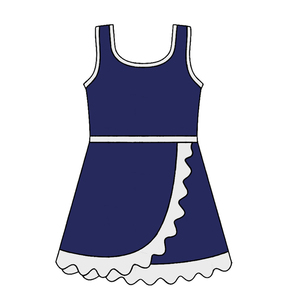 Robe GSD4144 personnalisée pour petite fille, bleu uni avec bordure rose, vente en gros, robe athlétique sans manches pour bébé fille, robe à volants pour enfant - Product Image 2