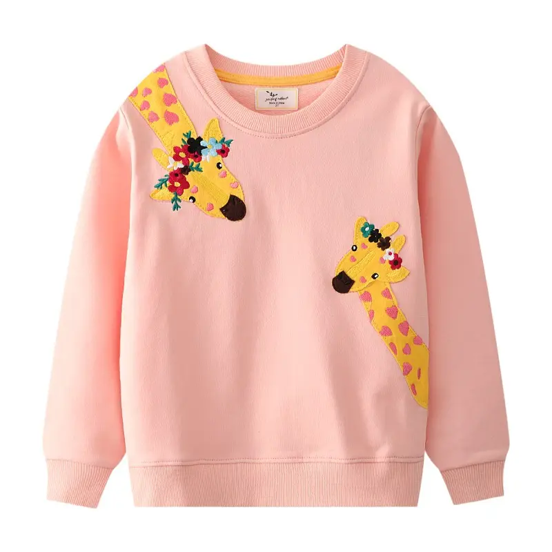 infant & toddler girls autumn long sleeves top giraffe embroidery quality cotton children's clothing little girls T shirt