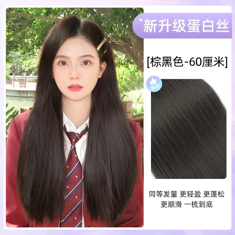 Cheveux longs et raides en une seule pièce [60cm] brun-noir