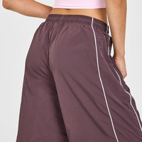 Pantalons de survêtement de sport pour femmes, coupe droite, surdimensionnés, avec logo personnalisé 2025, bordure, légers, tissés, amples, en nylon