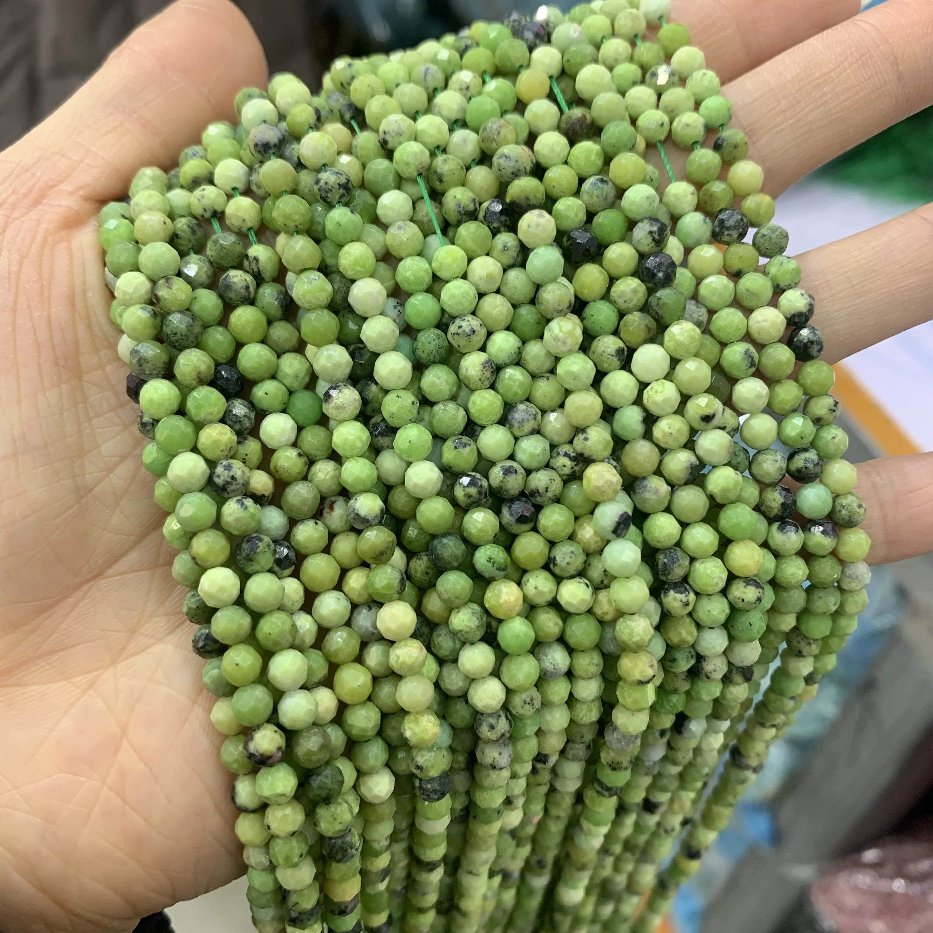 Natural Stone 2mm 3mm 4mm Faceted Cutting Loose Round Jasper Chrysoprase Beads For Jewelry Making