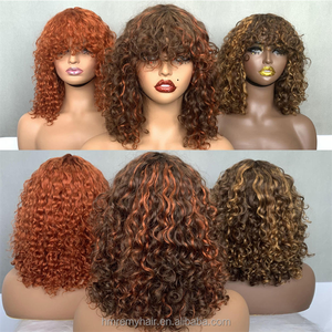 Perruque de cheveux humains Remy double tirage de luxe de 12 pouces pour femmes perruque Fumi <span class=keywords><strong>courte</strong></span> faite à la machine avec <span class=keywords><strong>frange</strong></span> et dentelle marron clair - Product Image 3