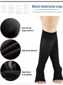 Stoking setinggi lutut pria wanita, kaus kaki kompresi jempol terbuka, pereda nyeri Kulit hitam 20-30mmHg - Product Image 6