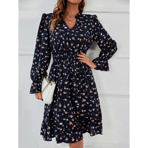 Abito Elegante da Donna su Misura, Produzione Diretta, Scollo a V, Stampa Floreale, <span class=keywords><strong>Manica</strong></span> <span class=keywords><strong>Lunga</strong></span>, Traspirante, per Feste e Casual - Product Image 3