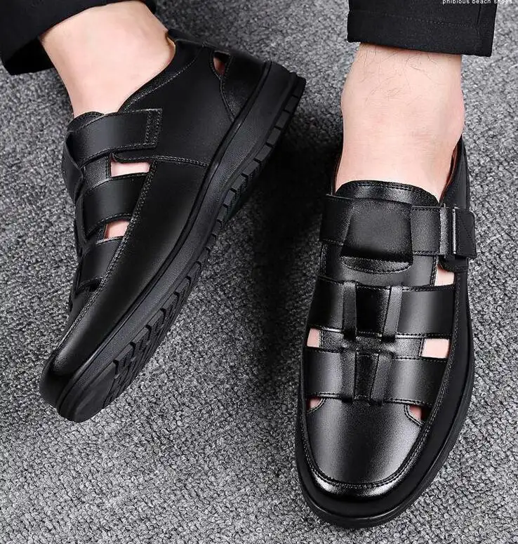 Luxury Summer Men's leather shoes business casual formal single shoe soft sole and anti slip summer men's sandals