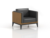 Canapé de bureau 3 places, multi-matériaux, placage noyer, pieds en bois massif noir mat, W2200D800H800, mobilier de réception de bureau