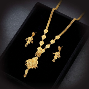 Colliers de mode plaqués or 14K 18K 24K en gros, ensemble de bijoux longs au design traditionnel, ensemble de bijoux en laiton rempli d'or. - Product Image 1