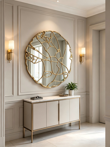 Luxury <b>Irregular</b> Gold Metal Frame Decorative Wall <b>Mirror</b>, Art Hollow Round Wall Mounted <b>Mirror</b> for Villa Entrance Home Decor - Product Image 6