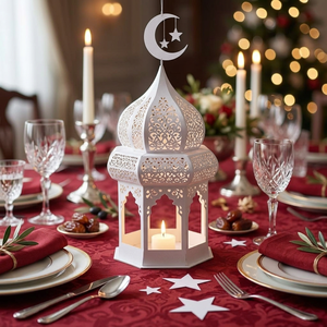 Lanterne marocaine élégante avec ornement en forme de croissant de lune, porte-bougie décoratif en métal pour mariage, Ramadan et décoration intérieure - Product Image 1